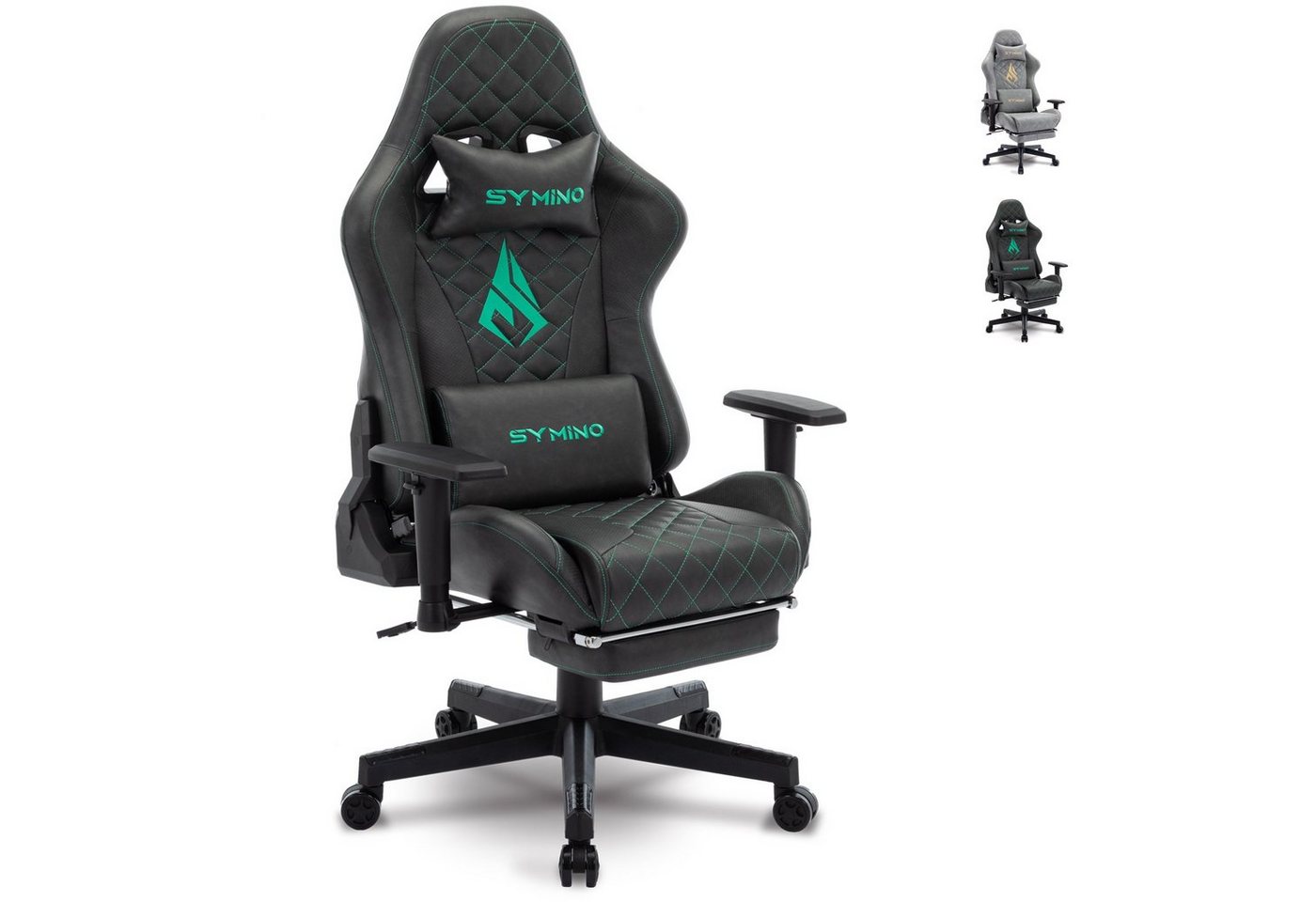 symino Gaming-Stuhl Ergonomischer Stuhl, Racing Style, Retro Style PU Leder Computerstuhl, mit verstellbaren Armlehnen und Rückenlehne, mit Fußstütze, Schwarz von symino
