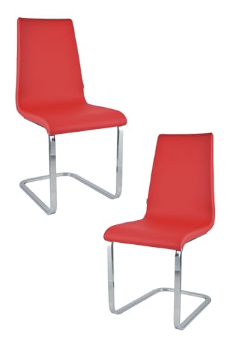 Tommychairs - 2er Set Freischwinger-Stühle BERLIN mit hochfestem rechteckigem Freischwingergestell aus Stahl und Sitzflaeche aus mehrschichtigem Holz gepolstert und mit rotem Kunstleder bezogen von t m c s