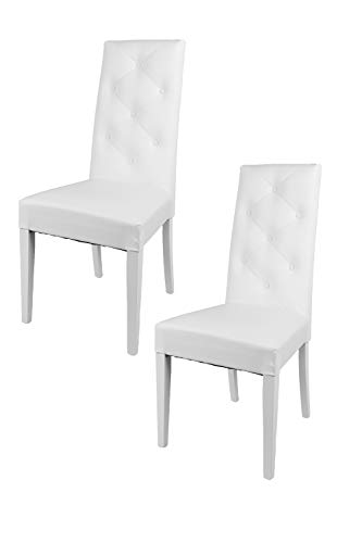 t m c s Tommychairs - 2er Set Moderne Stühle Chantal für Küche und Esszimmer, robuste Struktur aus lackiertem Buchenholz Farbe Weiss, gepolstert und mit weissem Kunstleder bezogen von t m c s