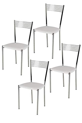 t m c s Tommychairs - 4er Set Moderne Stühle Elegance für Küche und Esszimmer – Robustes Gestell aus verchromtem Stahl, gepolsterte Sitzfläche mit weissem Kunstleder bezogen von t m c s