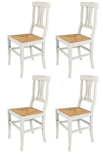 t m c s Tommychairs - 4er Set Stühle Artemisia für Küche und Esszimmer, Robuste Struktur aus lackiertem Buchenholz im Shabby Chic Stil, handwerklich antik behandelt und Sitzfläche aus Stroh von t m c s