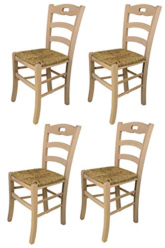 t m c s Tommychairs - 4er Set Stühle Savoie für Küche und Esszimmer, robuste Struktur aus poliertem Buchenholz, unbehandelt und 100% natürlich, Sitzfläche aus echtem Stroh von t m c s