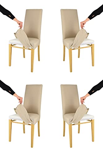 Tommychairs - 4er Set gepolsterte Stühle JAZZ mit herausnehmbarem Bezug Struktur aus lackiertem Buchenholz Farbe Eiche, gepolstert und mit herausnehmbarem Bezug aus Stoff in der Farbe Hanf bezogen von t m c s