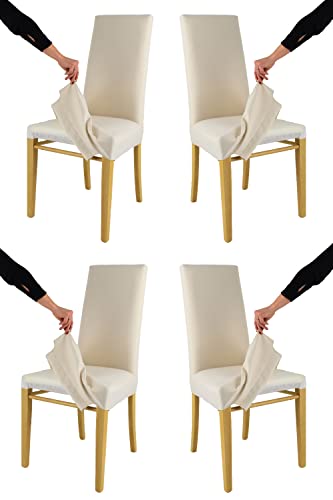 Tommychairs - 4er Set gepolsterte Stühle JAZZ mit herausnehmbarem Bezug Struktur aus lackiertem Buchenholz Farbe Eiche, gepolstert und mit herausnehmbarem Bezug aus Stoff Farbe Elfenbein bezogen von t m c s