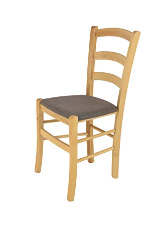 t m c s Tommychairs - Stuhl Venice für Küche und Esszimmer, robuste Struktur aus lackiertem Buchenholz Farbe Naturfarben und gepolsterte Sitzfläche mit Stoff in der Farbe Rehbraun bezogen von t m c s