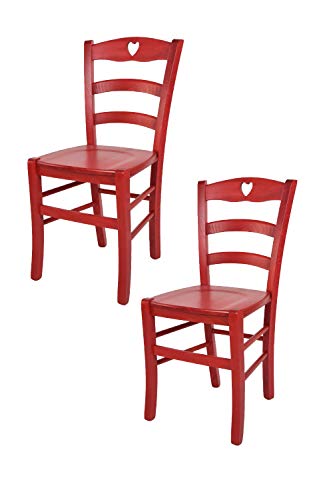 t m c s Tommychairs - 2er Set Stühle Cuore für Küche und Esszimmer, Robuste Struktur aus Buchenholz, in Anilinfarbe Rot lackiert und Sitzfläche aus Holz von t m c s