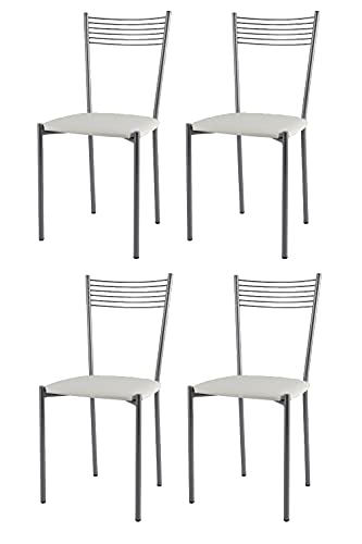 t m c s Tommychairs - 4er Set Moderne Stühle Elegance für Küche und Esszimmer, Robustes Gestell aus lackiertem Stahl in der Farbe Aluminium, gepolsterte Sitzfläche mit Kunstleder Farbe Weiss bezogen von t m c s