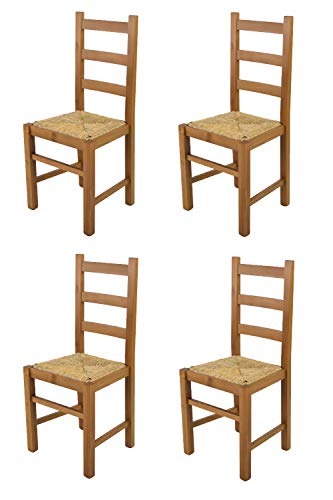 t m c s Tommychairs - 4er Set Stühle Rustica für Küche und Esszimmer, Robuste Struktur aus Buchenholz, in der Farbe Eichenholz lackiert und Sitzfläche aus Stroh von t m c s