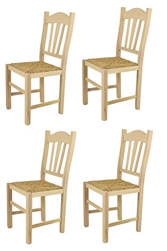 t m c s Tommychairs - 4er Set Stühle Silvana für Küche und Esszimmer, robuste Struktur aus poliertem Buchenholz, unbehandelt und 100% natürlich, Sitzfläche aus echtem Stroh von t m c s