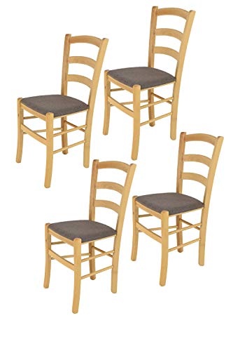 Tommychairs - 4er Set Stühle Venice für Küche und Esszimmer, robuste Struktur aus lackiertem Buchenholz Farbe Naturfarben und gepolsterte Sitzfläche mit Stoff Farbe Rehbraun bezogen von t m c s