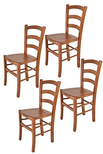 t m c s Tommychairs - 4er Set Stühle Venice für Küche und Esszimmer, robuste Struktur aus lackiertem Buchenholz im Farbton Kirschholz und Sitzfläche aus Holz von t m c s