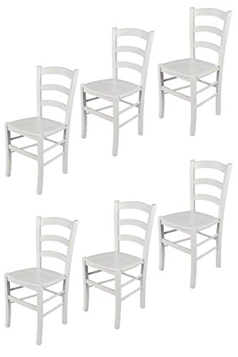 t m c s Tommychairs - 6er Set Stühle Venezia für Küche und Esszimmer, Robuste Struktur aus lackiertem Buchenholz im Farbton Weiss (deckend) und Sitzfläche aus Holz von t m c s