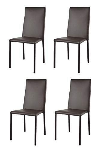 t m c s Tommychairs - Set von 4 stapelbaren Stühlen Modell Julia für Küche, Bar und Esszimmer, Robustes Gestell aus Stahl, gepolstert und mit Kunstleder in der Farbe Moka bezogen von t m c s