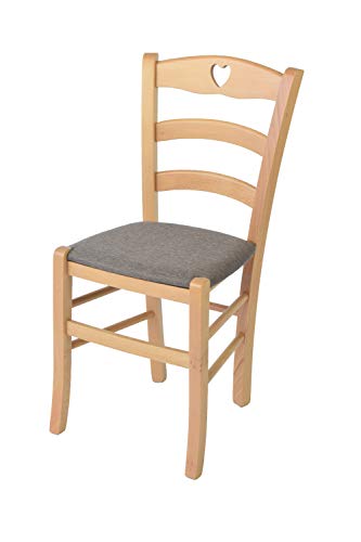 t m c s Tommychairs - Stuhl Cuore für Küche und Esszimmer, Robuste Struktur aus lackiertem Buchenholz im Farbton Naturfarben und gepolsterte Sitzfläche mit Stoff in der Farbe Rehbraun bezogen von t m c s