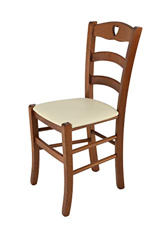 t m c s Tommychairs - Stuhl Cuore für Küche und Esszimmer, Struktur aus lackiertem Buchenholz im Farbton Helles Nussbraun und gepolsterte Sitzfläche mit Kunstleder in der Farbe Elfenbein bezogen von t m c s
