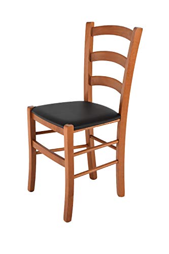t m c s Tommychairs - Stuhl Venice für Küche und Esszimmer, robuste Struktur aus lackiertem Buchenholz im Farbton Kirschholz und gepolsterte Sitzfläche mit Kunstleder in der Farbe Schwarz bezogen von t m c s
