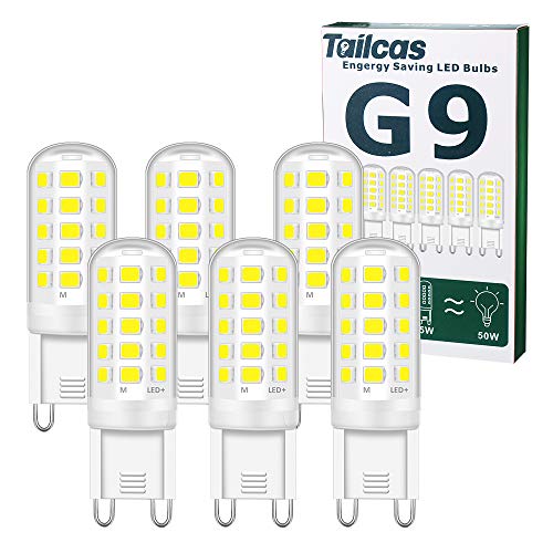 Tailcas G9 LED Lampen Kaltweiss 6000K, 5W LED Lampe Ersatz für 30W 40W 50W Halogenlampen, 500 Lumen G9 Leuchtmittel, Nicht Dimmbar Kein Flimmern, 360° Abstrahlwinkel, AC 220-240V 6er Pack von Tailcas