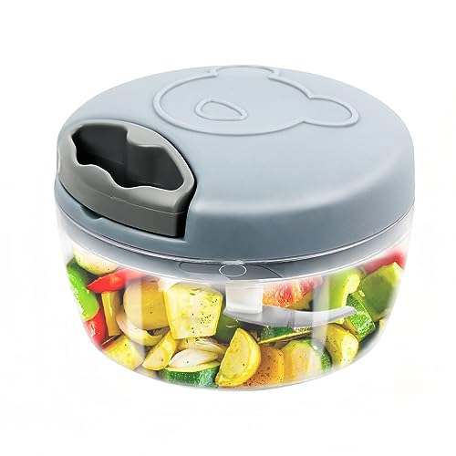 Zwiebelschneider 500ml, Zwiebelschneider Manuell mit 3 Edelstahlklingen, Zwiebel Zerkleinerer Edelstahl, Multizerkleinerer Manuell, Vegetable Chopper,Zwiebelschneider mit Seilzug Zwiebelhacker von talifoca