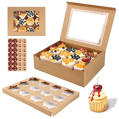 talifoca 10 Stück Cupcake Box, Cupcake Muffin Box mit transparentem Sichtfenster und Aufklebern, Cupcake Transportbox zum Tortendekorieren und Cake Transportieren, 12 Löcher von talifoca