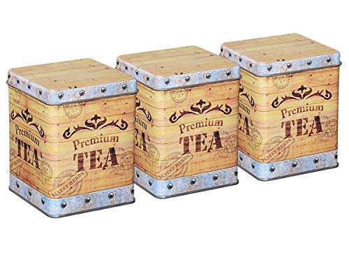 tea4chill 3 Stk Teedosen für losen Tee 100g, Gewürzdosen, Tea Chest, Metall, eckig mit Scharnierdeckel, 75 x 75 x 95mm (LxBxH) von tea4chill