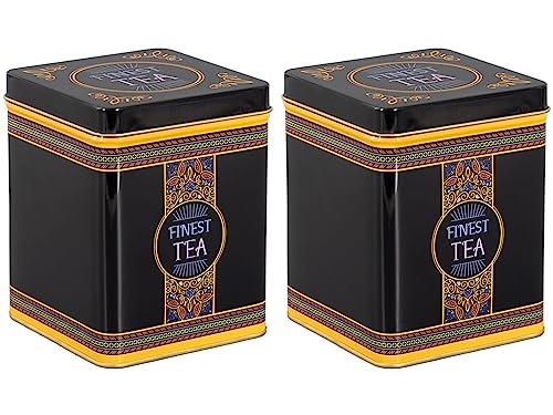 tea4chill 2 Stk Teedosen für losen Tee 200g, Gewürzdosen Finest Tea, Metall, eckig mit Scharnierdeckel, vintage Design, 88 x 88 x 115mm (LxBxH) von tea4chill