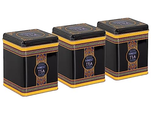 tea4chill 3 Stk Teedosen für losen Tee 100g, Gewürzdosen Finest Tea, Metall, eckig mit Scharnierdeckel, vintage Design, 75 x 75 x 95mm (LxBxH) von tea4chill