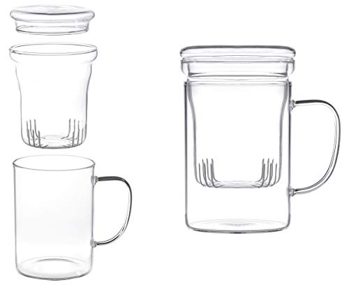 tea4chill Teetasse mit Glas-Filter und Deckel. Handgefertigtes Teeglas für losen Tee oder Beutel. Mit 400ml Füllvolumen und klassisch-gerader Form. von tea4chill
