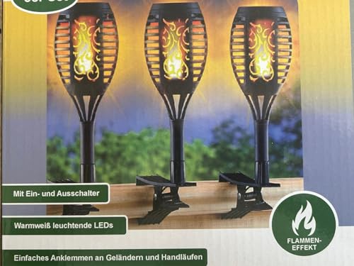 technik@all 3er Set LED Solar Gartenfackeln mit Flammeneffekt, inkl. Klammern zum befestigen am Balkon, der Terrasse oder im Garten Abmessung pro Leuchte L: 7,5 cm B:7,5 cm H:21,5 cm von technik@all