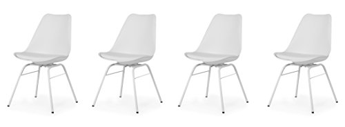 Tenzo Tequila 4er-Set Designer Stühle Brad, Polyurethan, Lederoptik, weiß/weiß, 54 x 48.5 x 82.5 cm von TENZO