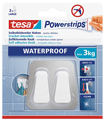 Tesa Powerstrips Doppelhaken (Waterproof Metall-Kunststoff) silber-weiß von tesa