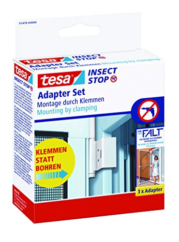tesa Insect Stop FALT Tür Adapter für Alu-Rahmen - Tür-Klemme für die Montage von Insektenschutz-Türrahmen ohne Bohren oder Schrauben - Weiß, 1 Packung von tesa