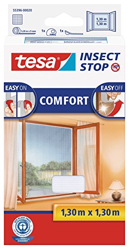 tesa Insect Stop COMFORT Fliegengitter für Fenster - Insektenschutz mit Klettband selbstklebend - Fliegen Netz ohne Bohren - weiß (leichter sichtschutz), 130 cm x 130 cm von tesa