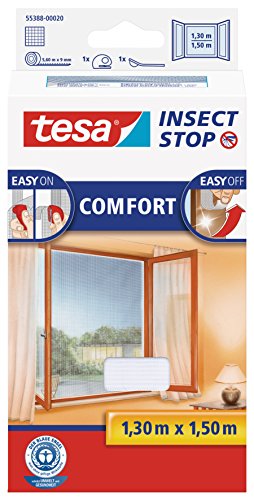 tesa Insect Stop COMFORT Fliegengitter für Fenster - Insektenschutz mit Klettband selbstklebend - Fliegen Netz ohne Bohren - weiß (leichter sichtschutz), 130 cm x 150 cm von tesa