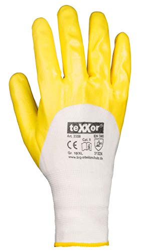 (12 Paar) teXXor Handschuhe Polyester-Strickhandschuhe NITRIL BESCHICHTET 12 x weiß/gelb 7 von texxor