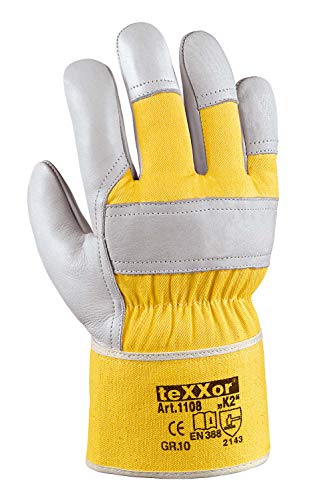 (12 Paar) teXXor Handschuhe TOP Rindvollleder-Handschuhe K2 12 x Leder Natur/Drell gelb 8 von texxor