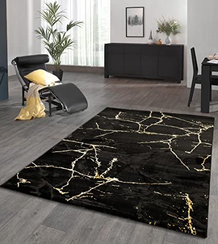 the carpet Crystal Moderner Dichter Kurzflor Wohnzimmer Schlafzimmer Teppich, Melange Effekt, Eleganter Glanz, Glanzfaser, Flauschig, modisch, Blitz Gold, 160 x 230 cm von the carpet