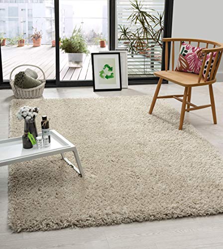 the carpet Green Velvet Wohnzimmer Öko Teppich, Hochflor besteht aus 100% recyceltem Polyester, Langflor, Luxuriöse Felloptik, Kuschelig Weich, Beige, 60 x 110 cm von the carpet