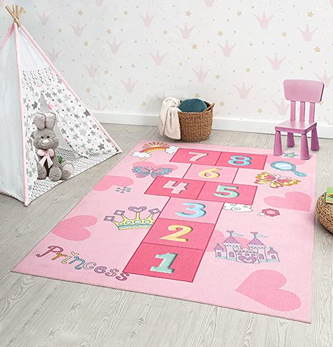 the carpet Happy Life Kinderzimmer, Kinderteppich, Spielteppich, Waschbar, Zahlenteppich, Hüpfteppich, Zahlen, Pink, 120 x 160 cm von the carpet