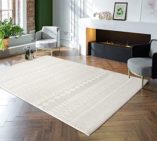 the carpet Lima nachhaltiger und umweltbewusster Designer Teppich, weich & pflegeleicht, 3D-Effekt, waschbar, Flor aus 100% recyceltem Polyester, Creme, 240 x 340 cm von the carpet