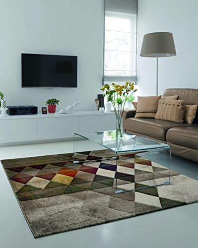 the carpet Monde Moderner Designer Wohnzimmer Teppich, Weicher Kurzflor, Blickfang, Dreieck, Beige, 80 x 150 cm von the carpet