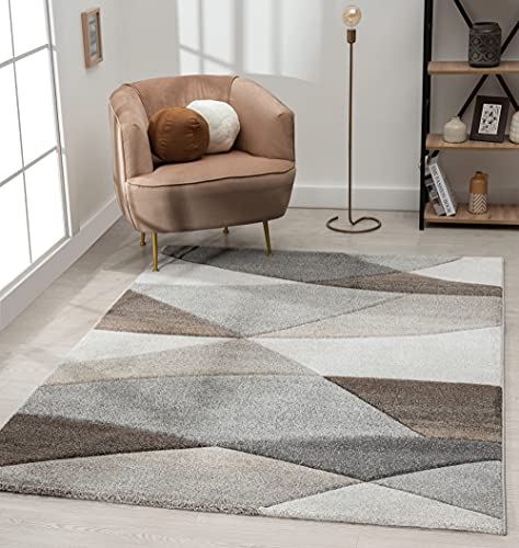 the carpet Monde Moderner Designer Wohnzimmer Teppich, Weicher Kurzflor, Hoch Tief Effekt, handgearbeiteter Konturenschnitt, 3D, Vintage, Wellen Muster, Grau-Beige, 160 x 230 cm von the carpet