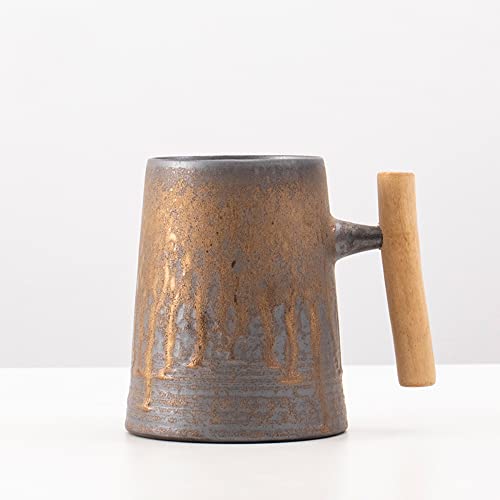 thumbgeek Japanische Vintage-Kaffeetasse mit Holzgriff, Retro-Keramikbecher, 600 ml (Grau B) von thumbgeek