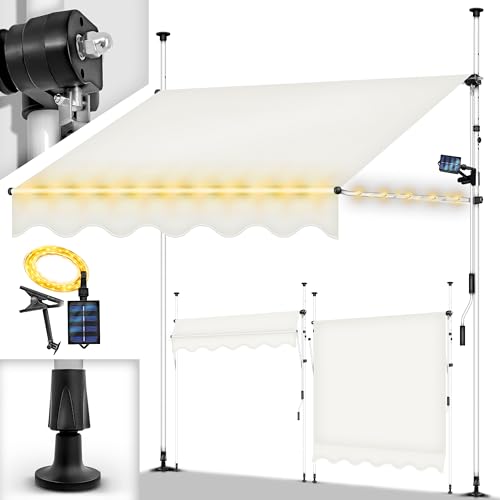 tillvex Klemmmarkise 350cm Beige mit LED & Handkurbel Balkon | Balkonmarkise ohne Bohren | Markise UV-beständig & höhenverstellbar | Sonnenschutz wasserdicht von tillvex