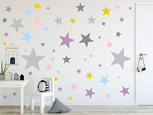 timalo® 120 Stück Wandtattoo Kinderzimmer XL Sterne Pastell Wandsticker – Aufkleber | 73079-SET15-120 von timalo