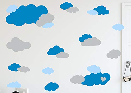 timalo® 35 Stück Wandtattoo Kinderzimmer XL Große Wolken Himmel Pastell Wandsticker – Aufkleber Wolkenset | 73091-SET11-35 | hellblau hellgrau puderblau von timalo