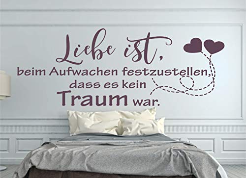 timalo® Modernes Wandtattoo fürs Schlafzimmer Spruch Traum – Liebe ist beim Aufwachen festzustellen | 11011-Aubergine-M-150x58 von timalo
