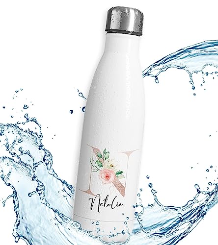 timalo® Thermosflasche | Initialen | personalisiert mit Namen auslaufsichere Edelstahl Trinkflasche Wasserflasche Muttertag Geschenk für Frauen 500mL | N von timalo