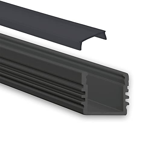GX-PL2 LED AUFBAU-Profil 200 cm, hoch, LED Stripes max. 12 mm, schwarz RAL 9005 2m Abdeckung schwarz von tktrading24