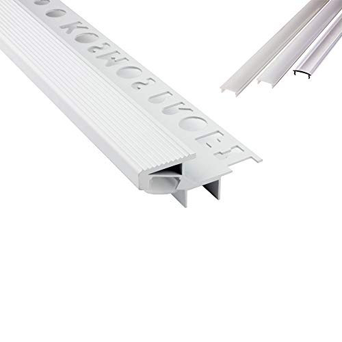 T-40 20° LED Alu Fliesenprofil Treppenprofil Stufen 12mm weiss + Abdeckung Abschlussleiste Fliesen für LED-Streifen-Strip 2m milky von tktrading24
