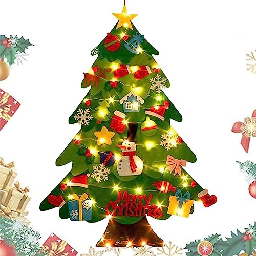 tongfeng Filz-Weihnachtsbaum – DIY Filz Weihnachtsbaum für Kinder mit 21 abnehmbaren Ornamenten mit 3 Meter LED-Lichterkette für Kinder, Neujahr, Zuhause, Tür, Fenster, Weihnachtsdekoration von tongfeng
